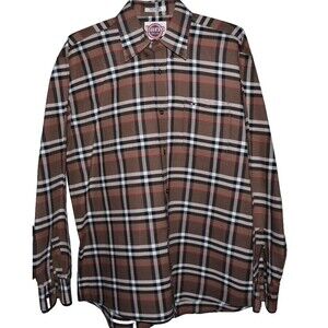 Larro Shirt Mens Large Brown Plaid Button Up Long Sleeve Western Cowboy L